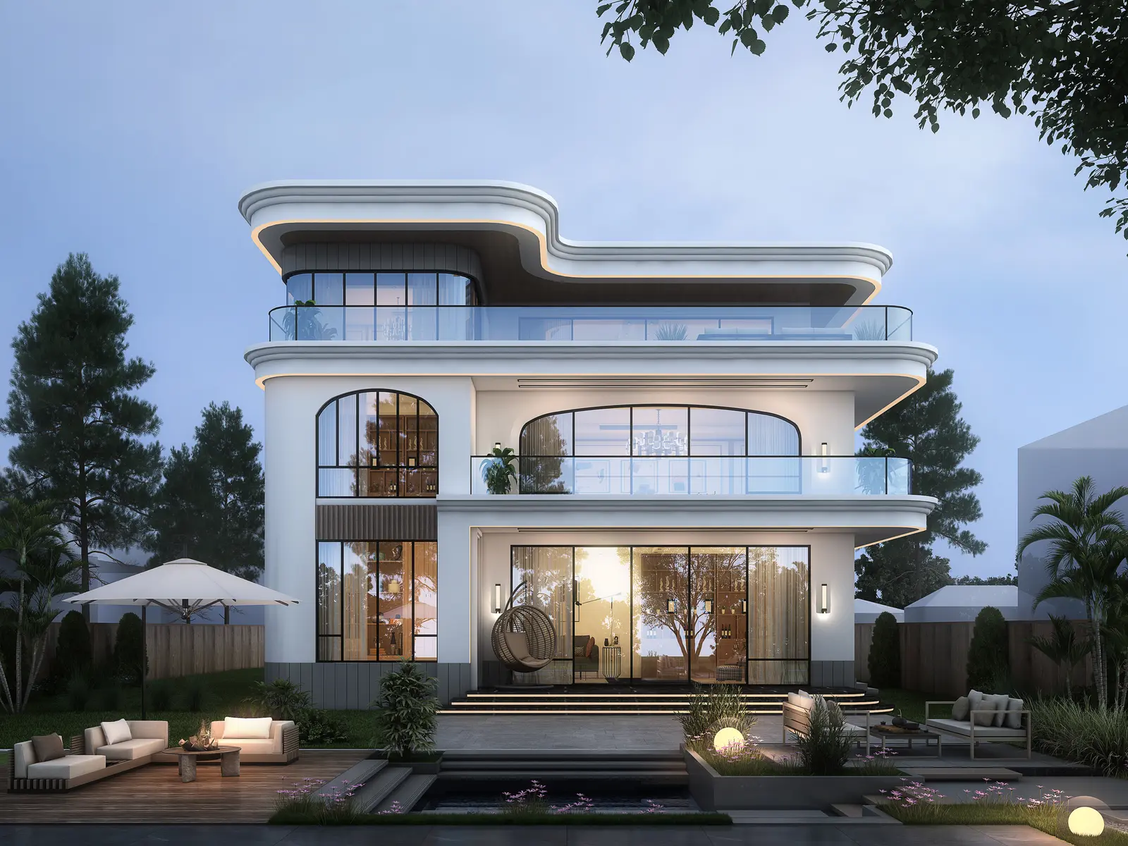 乡墅帮三层现代弧形立面住宅效果图